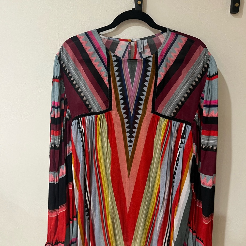 Anthropologie Red and Purple Long Sleeve Blouse
